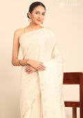 Cream Fancy Embroidery Tussar Saree - Taashi