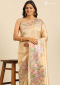 Ivory Floral EmbroideRed Tissue Saree - Taashi