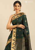 Dark Green Temple Butta Kanchipuram Saree - Taashi
