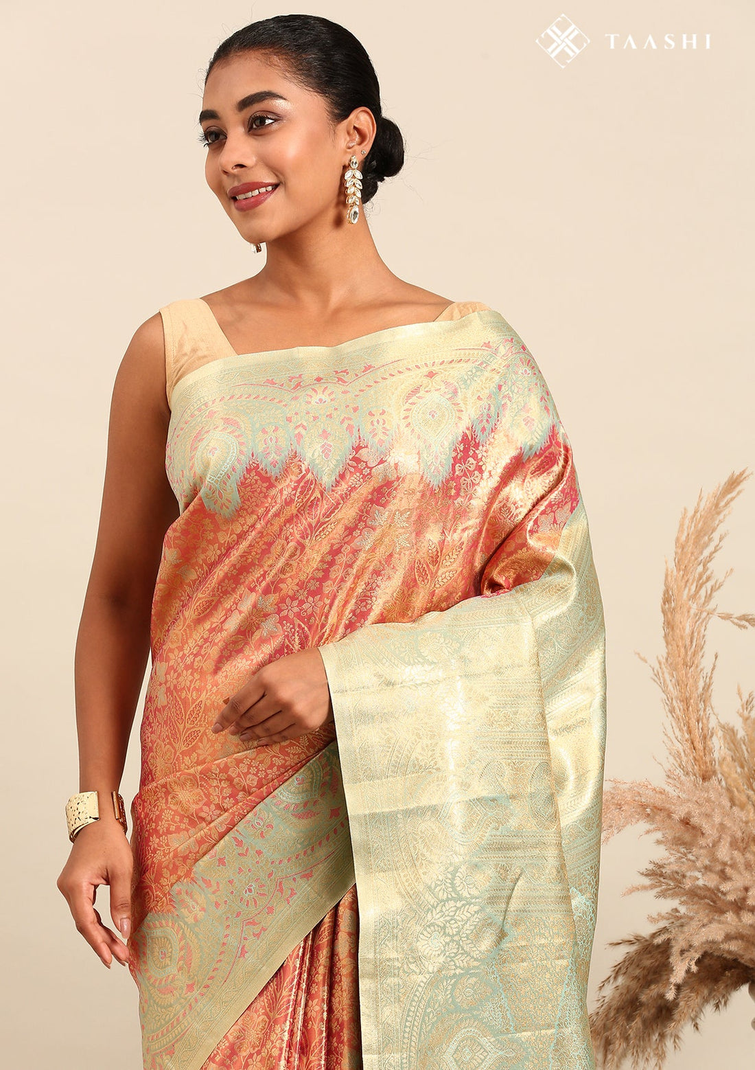 Blush Pink Silk Korvai Tissue Kanjivaram Weave Saree