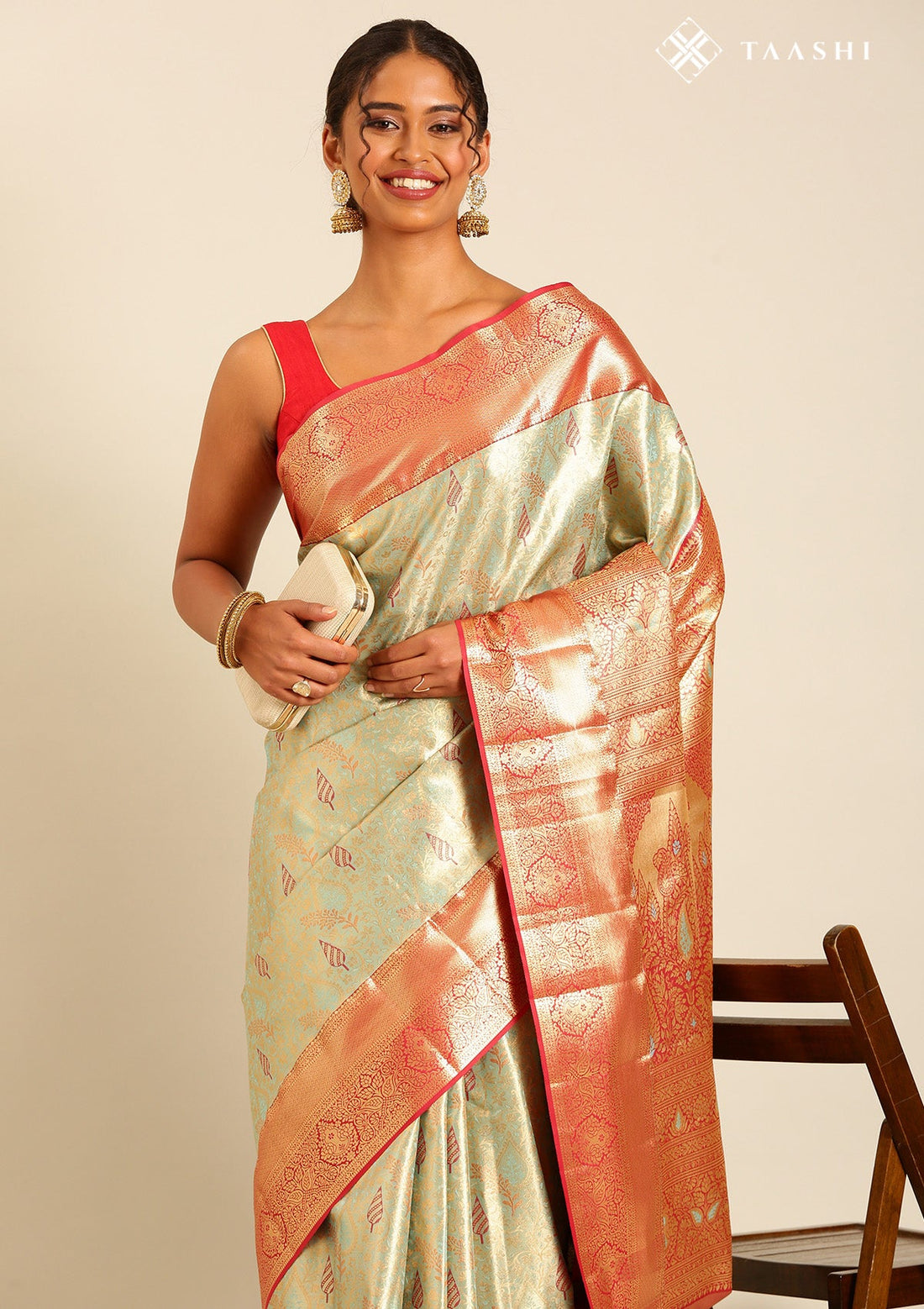 Pastel Mint Green Silk Korvai Tissue Kanjivaram Weave Saree