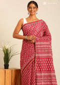 Maroon Batik Floral Butta Printed Cotton Saree - Taashi