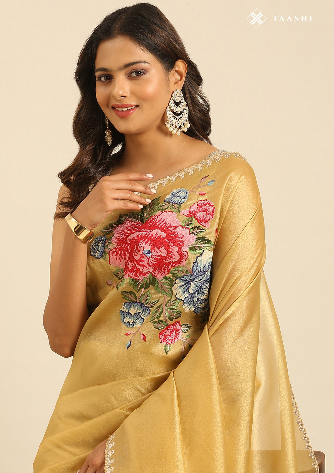 Dusty Yellow Tissue Contemporary Embroidered Saree