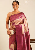 Rose Gold Tissue Brocade Weaving Silk Saree - Taashi