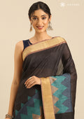 Multicolor Zigzag Printed Tussar Saree - Taashi