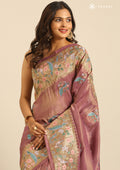Mauve Nature InspiRed Embroiderd Tissue Saree - Taashi