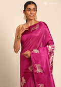 Violet Jacquard Pattern Placement Tussar Saree - Taashi