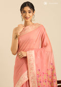 Pink Woven Butta Linen Saree - Taashi
