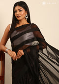 Black Striped Chiffon Saree - Taashi