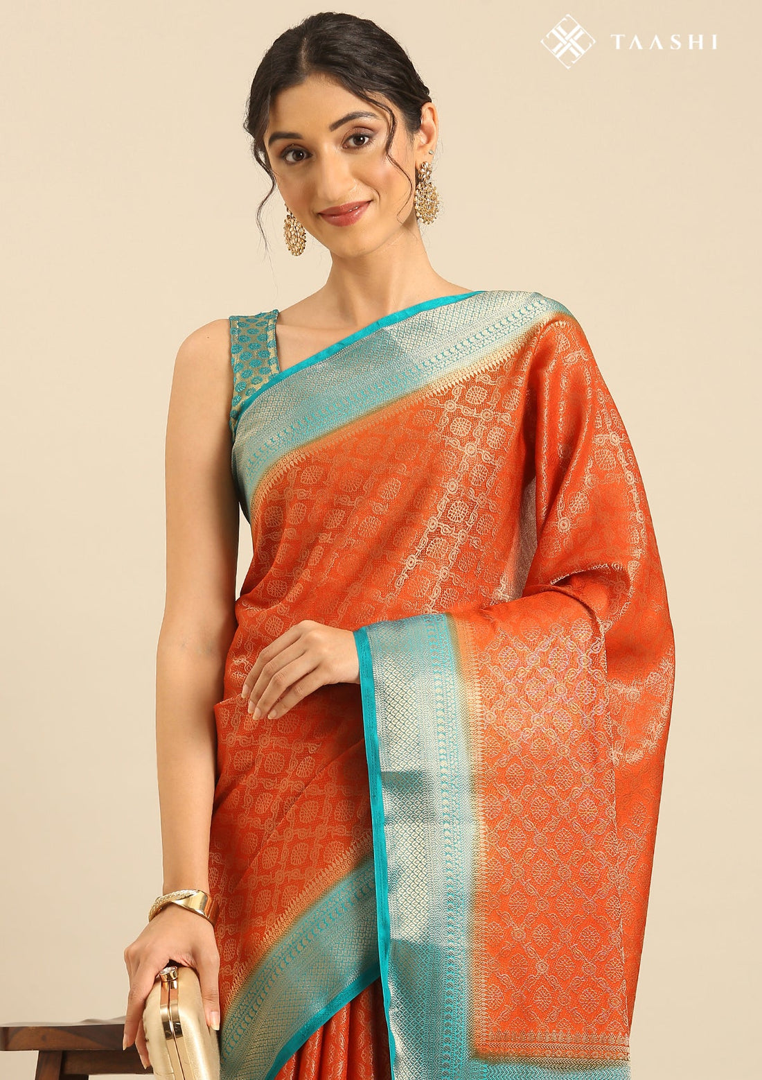 Rust Orange Banarasi Crepe Saree