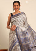 Cream And Blue A/O Floral Printed Art Tussar Matka Silk Saree - Taashi