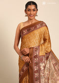 Mustard Geometric Printed Tussar Saree - Taashi