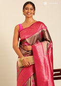 Charcoal Grey Tissue Brocade Weaving Silk Saree - Taashi