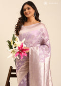 Mauve Floral Woven Tussar Saree - Taashi