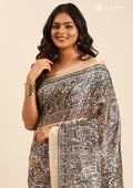 Tussar X Blue Madhubani Printed Art Tussar Matka Silk Saree - Taashi