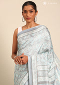 Blue A/O Floral Printed Art Tussar Matka Silk Saree - Taashi