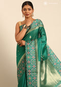 Emerald Green Ikat Pattern And Tradition Pattern Woven Tussar Saree - Taashi