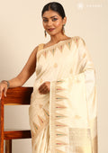 Cream Traditional Zari Woven Tussar Saree - Taashi