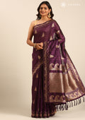 Purple Zari Floral Butta Tussar Saree - Taashi