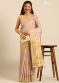 Pastel Brown Floral Woven Tussar Saree - Taashi