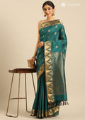 Teal Temple Butta Kanchipuram Saree - Taashi