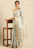 Pastel Blue TextuRed Foil Printed Tussar Saree - Taashi