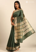 Dark Green Traditional Zari Butta Woven Tussar Saree - Taashi