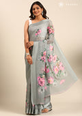 Gray Floral Digital Printed Georgette Saree - Taashi