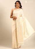 Cream Jaal Woven Tussar Saree - Taashi