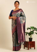 Emerald Green Floral Tissue Brocade Silk Saree - Taashi