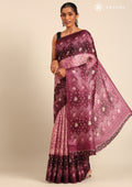 Purple Batik Printed Art Tussar Matka Silk Saree - Taashi