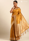 Mustard Yellow Traditional Pattern Woven Tussar Saree - Taashi