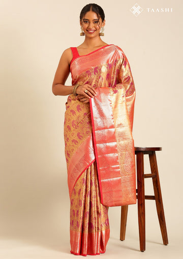 Magenta Silk Korvai Tissue Kanjivaram Weave Saree