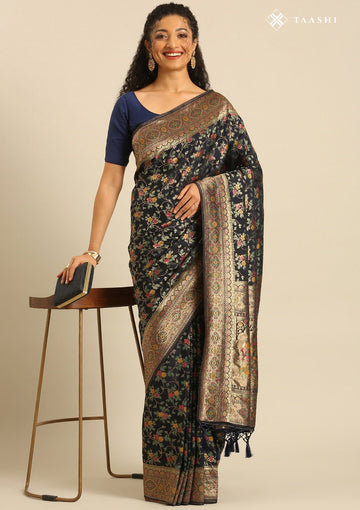 Navy Blue Banarasi Silk Weave Saree