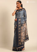 Blue Geometric Printed Tussar Saree - Taashi