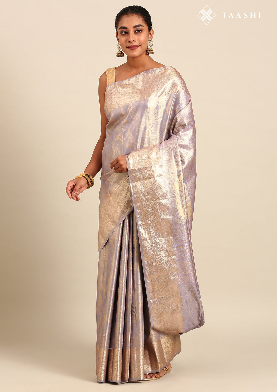 Lavender Silk Ottu Tissue Kanjivaram Weave Saree