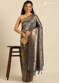 Dark Blue Banarasi Saree - Taashi
