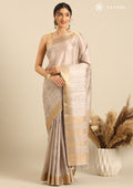 Pastel Beige TextuRed Foil Printed Tussar Saree - Taashi