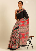 Red And Black Ajrakh Printed Cotton Saree - Taashi