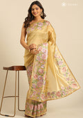 Light Gold Floral EmbroideRed Tissue Saree - Taashi