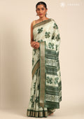Green Hibiscus Printed Tussar Saree - Taashi