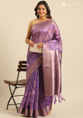 Mauve Zari Woven And Floral Printed Organza Saree - Taashi