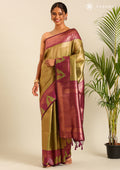 Olive Tissue Brocade Weaving Silk Saree - Taashi