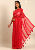 Red Striped Chiffon Saree - Taashi