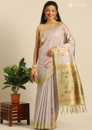Light Mauve Tussar Contemporary Woven Saree