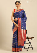 Navy Blue Allover Butta Weaving Silk Saree - Taashi