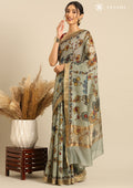 Sage Green Kalamkari Tussar Saree - Taashi