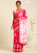 Pink Batik Elephant Printed Cotton Saree - Taashi