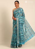 Blue A/O Floral Printed Tussar Saree - Taashi