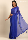 Royal Blue Striped Chiffon Saree - Taashi